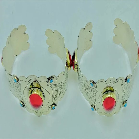 single Vintage Turkmen Cuff Bracelet, Ethnic Boho Cuff Bracelet With Stones - Picture 4 of 9